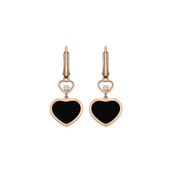 Chopard Happy Hearts 18ct Rose Gold Diamond Onyx Earrings