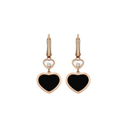 Chopard Happy Hearts 18ct Rose Gold Diamond Onyx Earrings