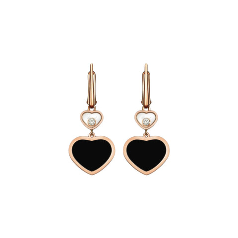 Chopard Happy Hearts 18ct Rose Gold Diamond Onyx Earrings