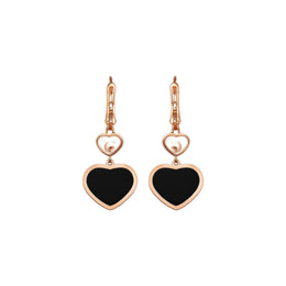 Chopard Happy Hearts 18ct Rose Gold Diamond Onyx Earrings