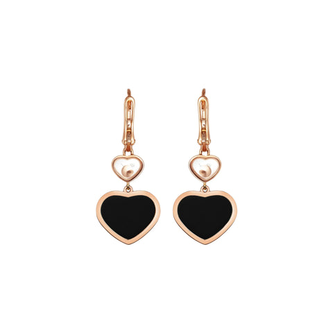 Chopard Happy Hearts 18ct Rose Gold Diamond Onyx Earrings