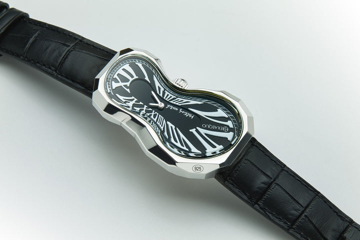 Exaequo Polyhedron 925 Silver Melting Black Dial Watch