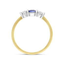 18ct Yellow and White Gold .30 Sapphire .26 3 Stone Diamond Bar Ring