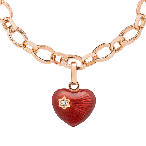 Faberge Heritage 18ct Rose Gold Diamond Red Enamel Heart Charm