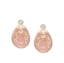 Faberge Heritage Rose Gold Diamond Pink Guilloche Enamel Stud Earrings