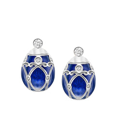 Faberge Heritage White Gold Diamond Royal Blue Guilloche Enamel Stud Earrings