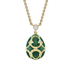 Faberge Heritage Yellow Gold Diamond & Green Guilloche Enamel Petite Egg Pendant