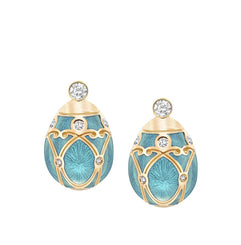 Faberge Heritage Yellow Gold Diamond Turquoise Guilloche Enamel Stud Earrings