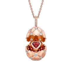 Faberge Treillage 18ct Rose Gold Diamond Ruby Heart Surprise Egg Pendant 1698FP3388