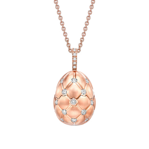 Faberge Treillage 18ct Rose Gold Diamond Ruby Heart Surprise Egg Pendant 1698FP3388