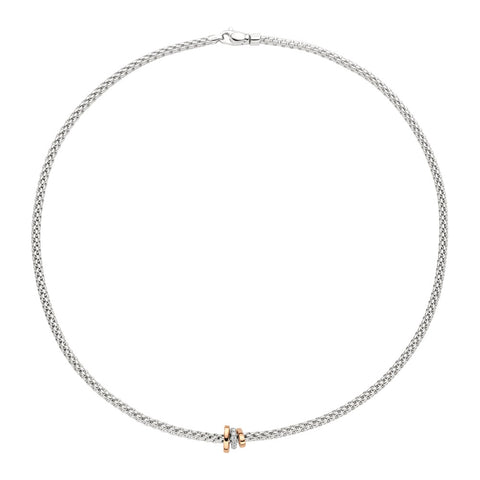 -Fope Flex'it Prima 18ct White Rose Gold Diamond 43cm Necklace, 744C/BBR.
