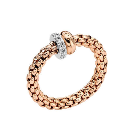 Fope Solo 18ct Rose Gold 0.17ct Diamond Flexible Ring, 62408A PAVE R