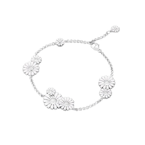 Georg Jensen Daisy Sterling Silver White Enamel Cluster Bracelet