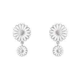 Georg Jensen Daisy Sterling Silver White Enamel Double Earrings 20001542