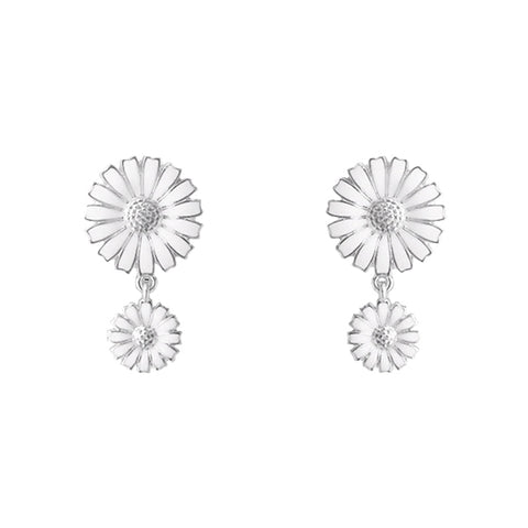 Georg Jensen Daisy Sterling Silver White Enamel Double Earrings 20001542