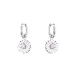 Georg Jensen Daisy Sterling Silver White Enamel Hoop Earrings