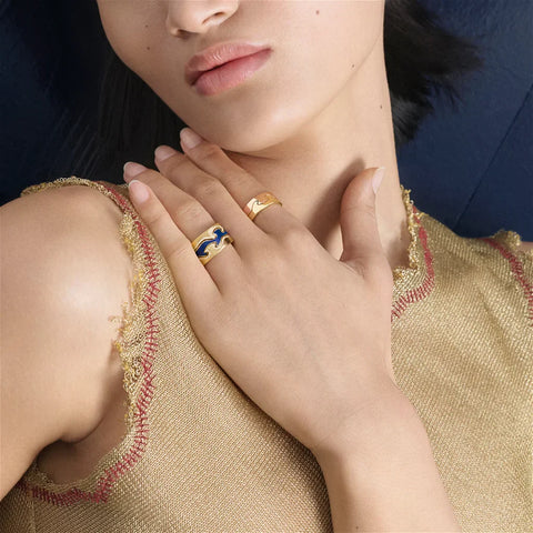 Georg Jensen Fusion 18ct Yellow Gold Blue Lacquer Centre Ring