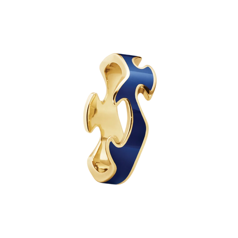 Georg Jensen Fusion 18ct Yellow Gold Blue Lacquer Centre Ring