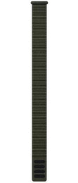 Black woven watch strap on a white background