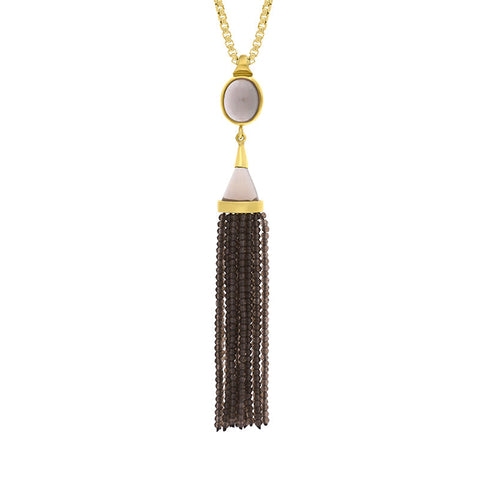 Gold Plated Sterling Silver Smokey Quartz Cascade Tassel Necklace D, PUNQ0005358.