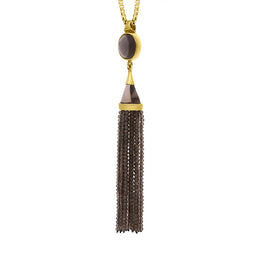Gold Plated Sterling Silver Smokey Quartz Cascade Tassel Necklace D