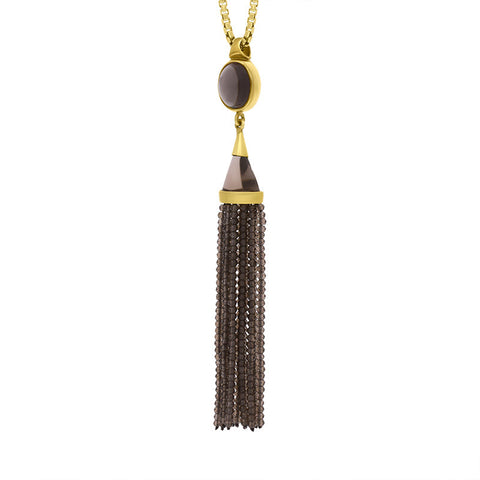 Gold Plated Sterling Silver Smokey Quartz Cascade Tassel Necklace D