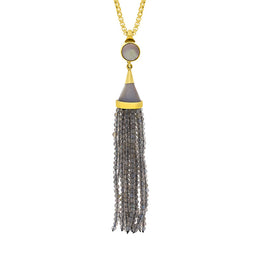 Gold Plated Sterling Silver Labradorite Cascade Tassel Necklace D, PUNQ0005357.