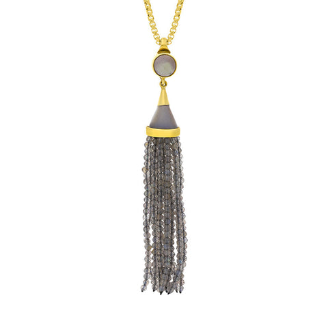 Gold Plated Sterling Silver Labradorite Cascade Tassel Necklace D, PUNQ0005357.