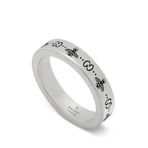 Gucci GG Sterling Silver Engraved Bee Ring YBC729898001