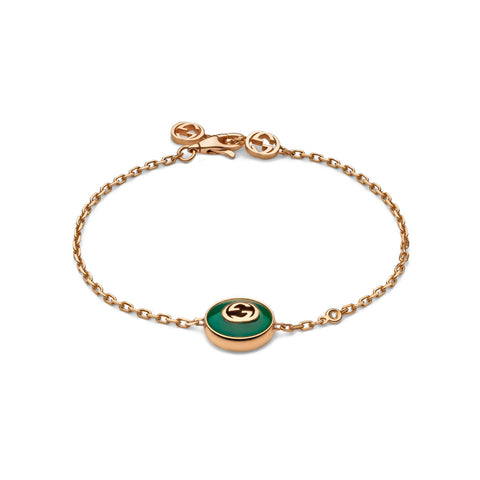 Gucci Interlocking 18ct Rose Gold Green Agate Bracelet