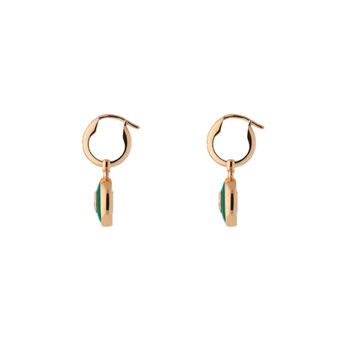 Gucci Interlocking 18ct Rose Gold Green Agate Hoop Earrings D