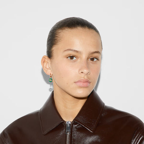 Gucci Interlocking 18ct Rose Gold Green Agate Hoop Earrings D