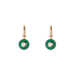 Gucci Interlocking 18ct Rose Gold Green Agate Hoop Earrings D