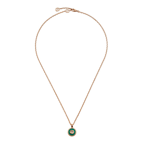 Gucci Interlocking 18ct Rose Gold Green Agate Necklace D