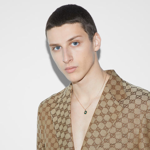 Gucci Interlocking 18ct Rose Gold Green Agate Necklace D