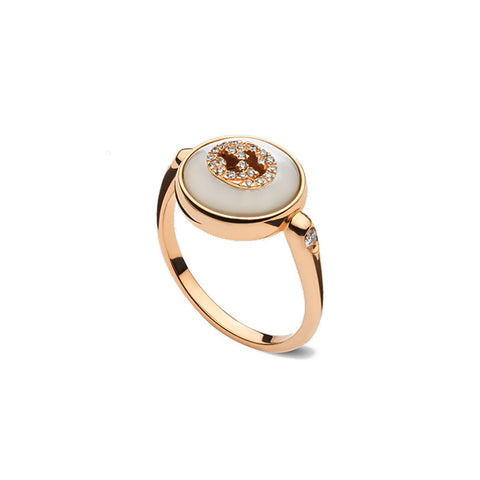Gucci Interlocking 18ct Rose Gold Mother Of Pearl Ring