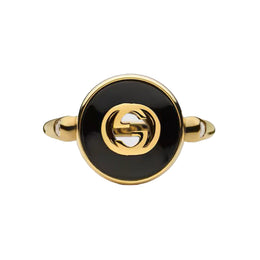 Gucci Interlocking 18ct Yellow Gold Black Onyx Ring