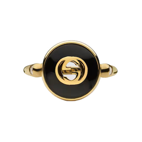 Gucci Interlocking 18ct Yellow Gold Black Onyx Ring