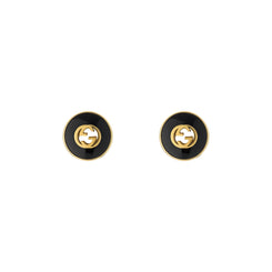 Gucci Interlocking 18ct Yellow Gold Black Onyx Stud Earrings