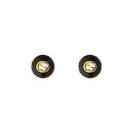Gucci Interlocking 18ct Yellow Gold Black Onyx Stud Earrings