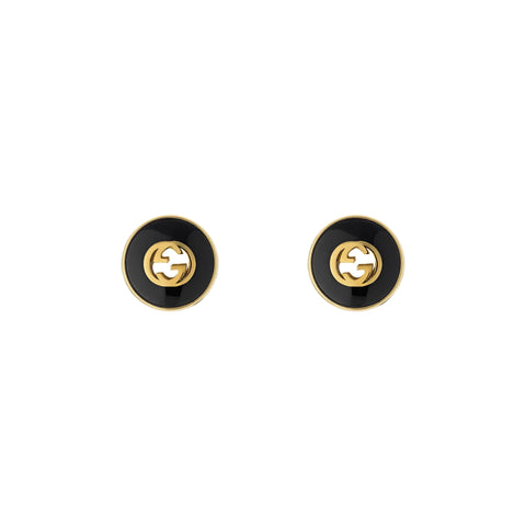Gucci Interlocking 18ct Yellow Gold Black Onyx Stud Earrings