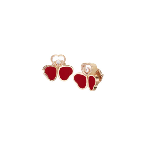 Chopard Happy Hearts Wings 18ct Rose Gold Red Stone Earrings