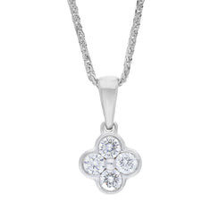 18ct White Gold 0.25ct Diamond 4 Stone Cluster Pendant & Chain