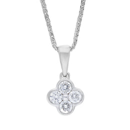 18ct White Gold 0.25ct Diamond 4 Stone Cluster Pendant & Chain