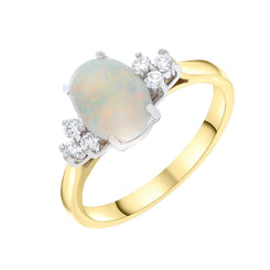 18ct Yellow Gold 0.16ct Diamond & 0.96ct Opal 7 Stone Oval Cluster Ring