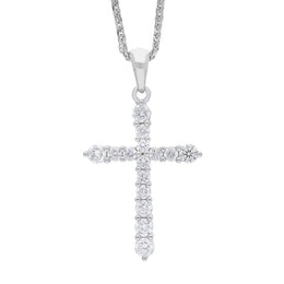 18ct White Gold 0.44ct Diamond 15 Stone Graduated Cross Pendant & Chain