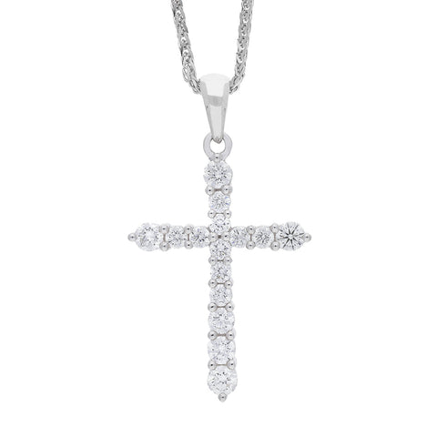 18ct White Gold 0.44ct Diamond 15 Stone Graduated Cross Pendant & Chain