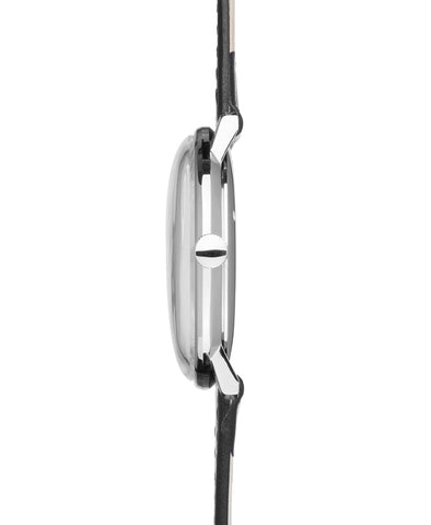 Junghans Max Bill Hand Winding Watch with silver dial, leather strap, steel case