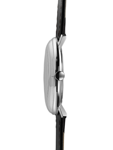 Junghans Max Bill Quartz Watch with silver dial, leather strap, steel case