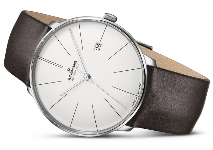 Junghans Meister Fein Automatic Watch with silver dial, leather strap, steel case